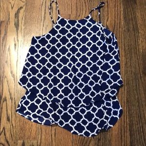 Navy and White Boutique Geometric Blouse